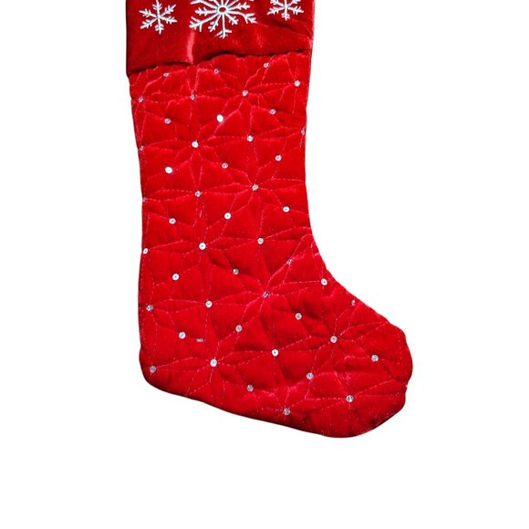 Holiday Time 19 Inch Quilted Velvet Christmas Stocking With Snowflake Design - Picture 3 of 4